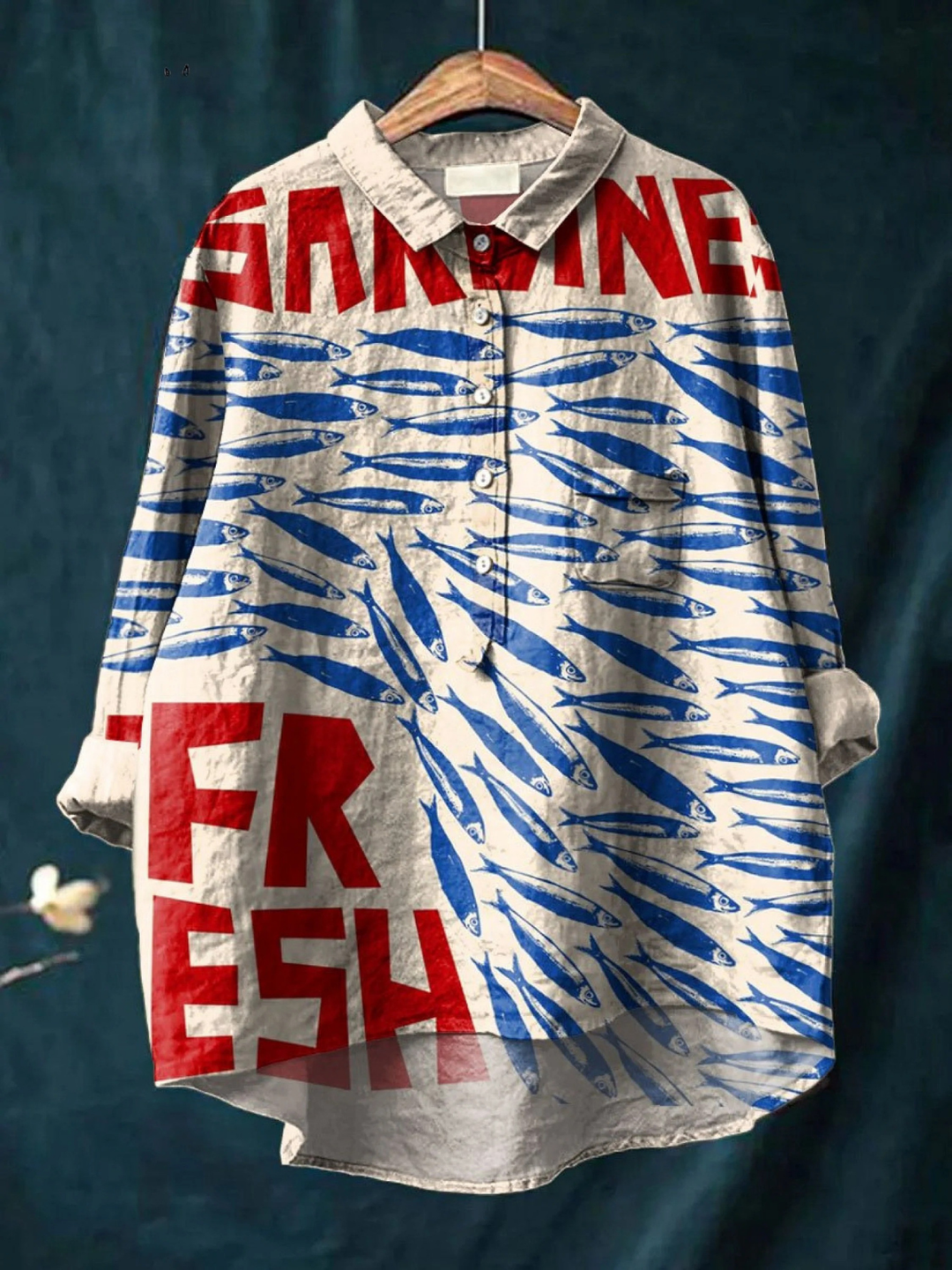 Amirah | Damen Vintage Fisch Kunstdruck Freizeitshirt
