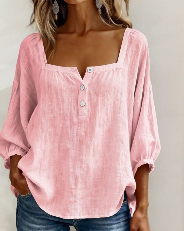 Arianne | Damen Bluse mit quadratischem Ausschnitt und 3/4 Puffärmeln