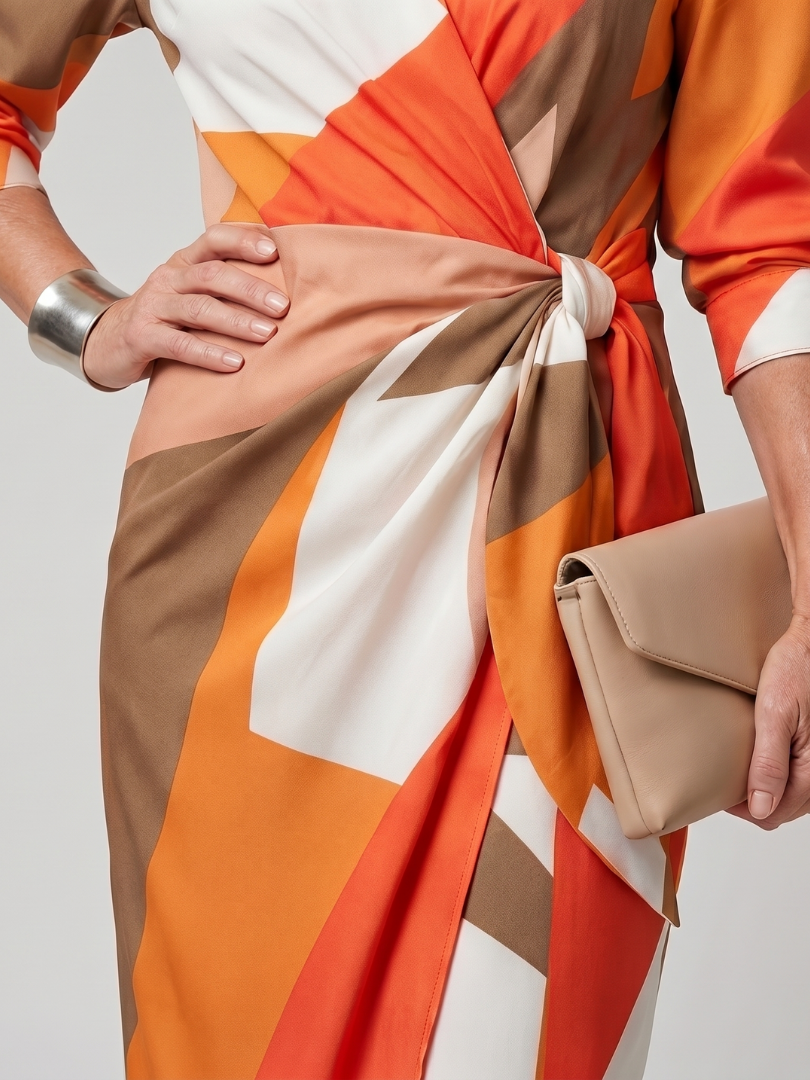 Leya | Midi-Kleid mit langen Ärmeln und Kragen im Streifenmuster