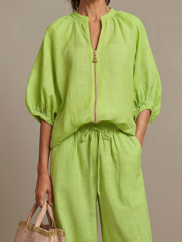 Natalia | Blouson-Top mit Reissverschluss und weit geschnittene Hose