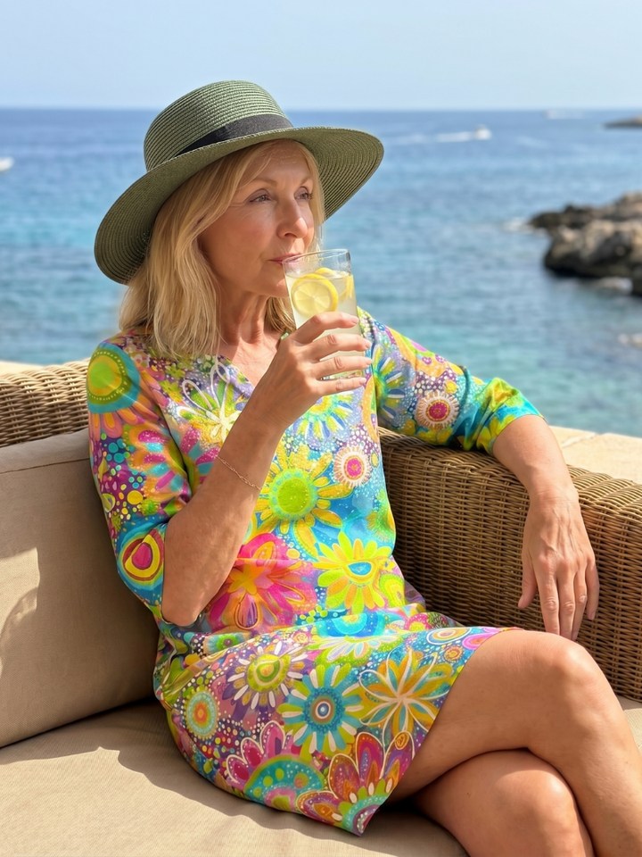 Zephyr | Knielanges Kleid mit mehrfarbigem Blumenmuster
