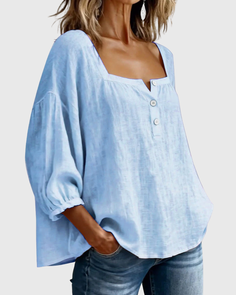 Arianne | Damen Bluse mit quadratischem Ausschnitt und 3/4 Puffärmeln
