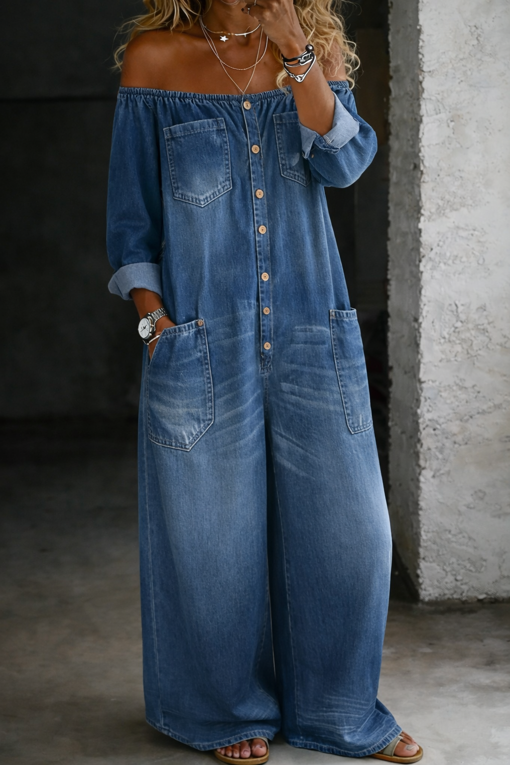 Elena | Off-Shoulder Langarm-Overall