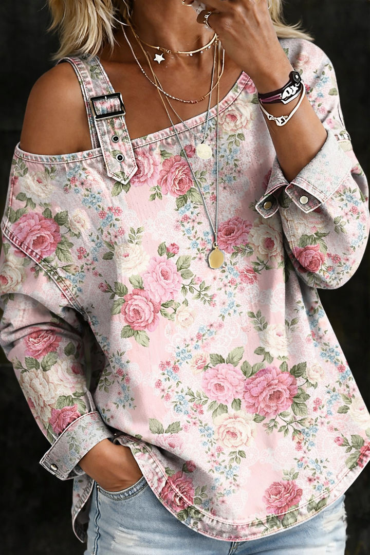 Brooklyn | Floral-Kragen Denim-Kleid