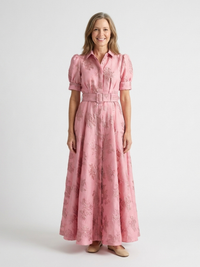 Xanthea | Kurzärmliges, tailliertes, floral strukturiertes Maxikleid