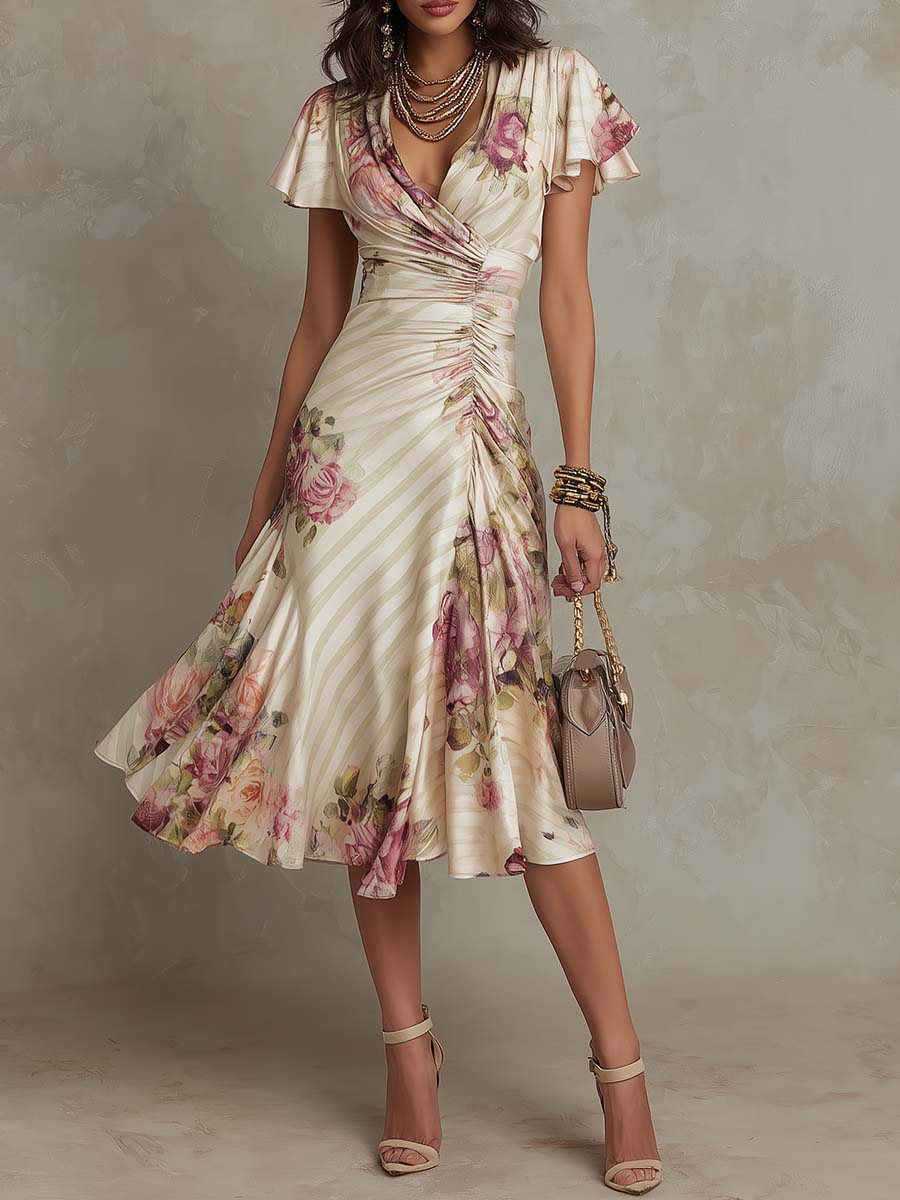 Azélie | Florales Midi-Kleid mit schmeichelnder Silhouette