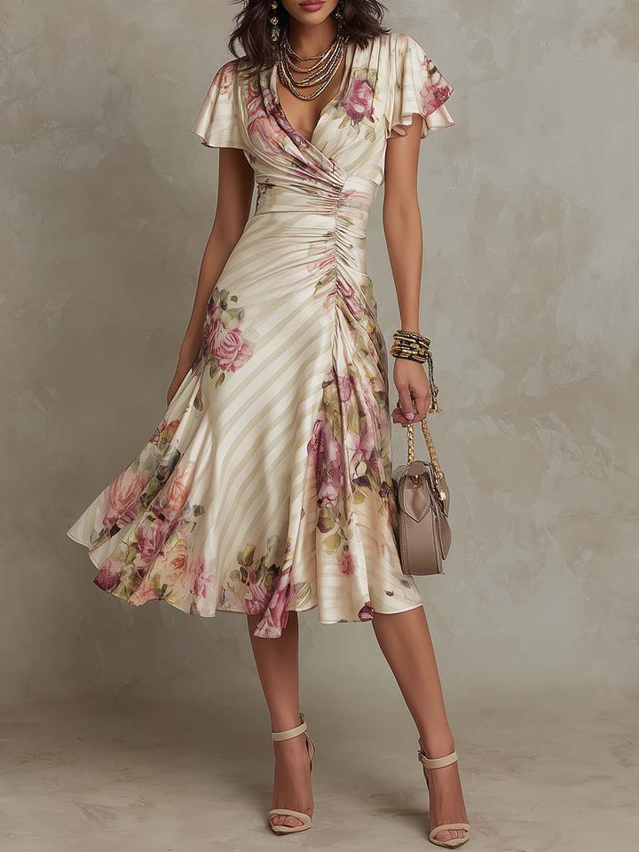 Azélie | Florales Midi-Kleid mit schmeichelnder Silhouette