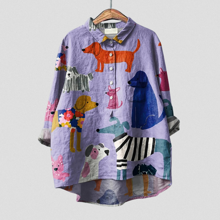 Coralie | Damen Hund Kunst Druck Freizeit Shirt