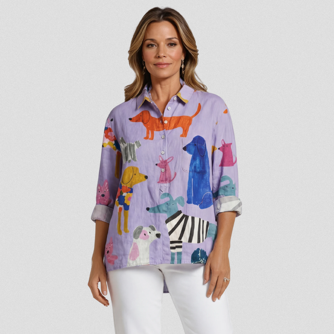 Coralie | Damen Hund Kunst Druck Freizeit Shirt
