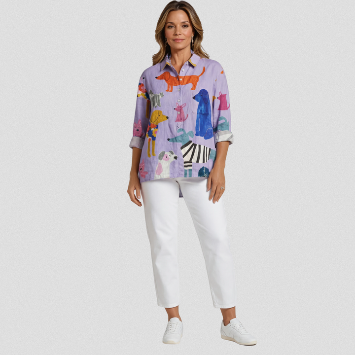 Coralie | Damen Hund Kunst Druck Freizeit Shirt