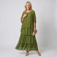 Nora | Elegantes Schichtenkleid mit fliessender Silhouette Olivgrün