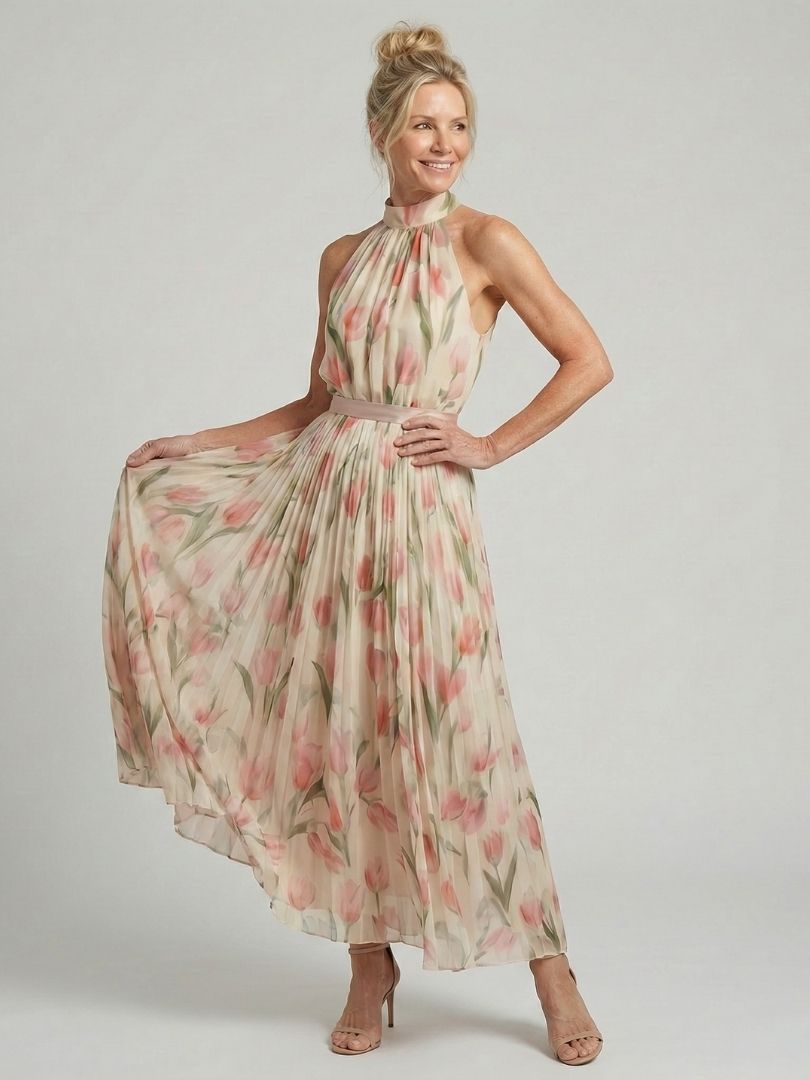Aurelle | Halter-Neck Blumenkleid Midi