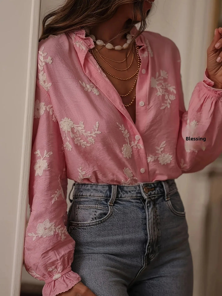 Rosalie | Elegante Blumenknopfbluse