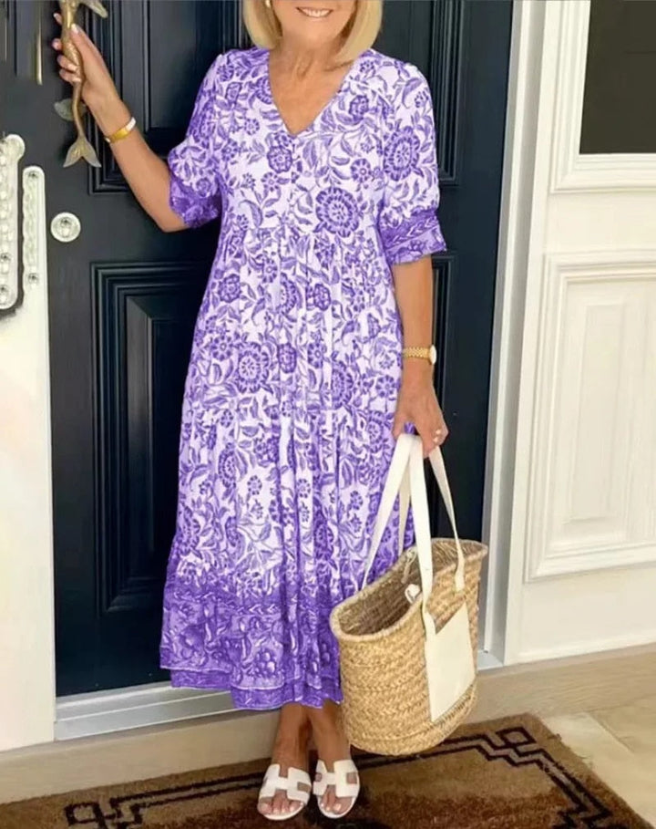 Cathy | Elegantes Blumenkleid mit V-Ausschnitt