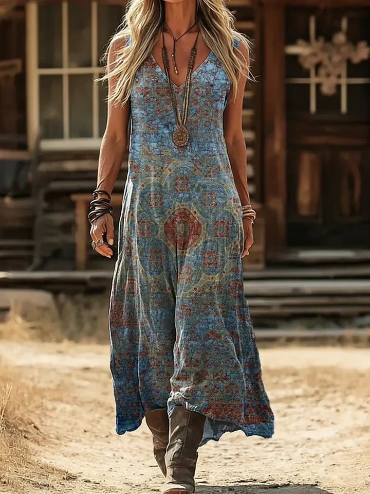 Sofia | Vintage Prairie Floral Midi Kleid