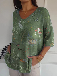 Margaret | Bedruckter Pullover mit Wald- und Tiermotiv für Damen