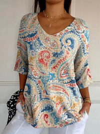 Mary | Damen Vintage Ethnische Blumen Kunstdruck Lässiger Pullover Strick