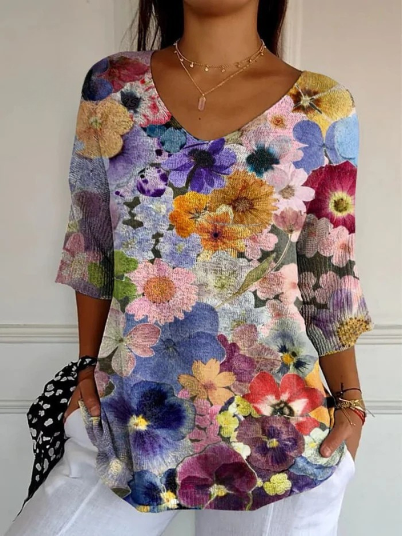 Martinez | Damen Vintage Hübsches Floral Kunstdruck Casual Pullover Strick