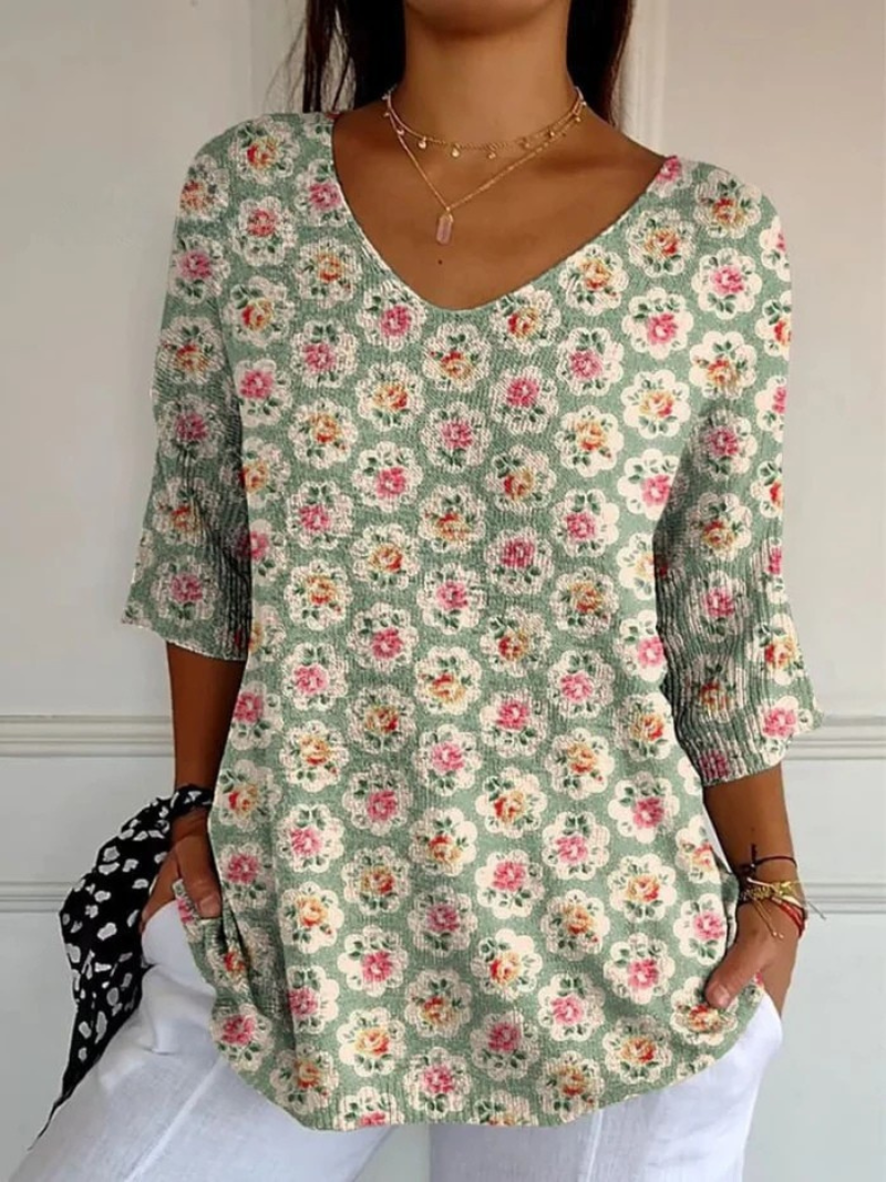 Williams | Damen Vintage Ethnische Blumen Kunst Druck Lässiger Pullover Strick