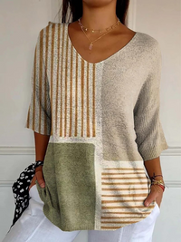 Nevaeh | Damen Abstract Geometric Pattern Kunstdruck Casual Strickpullover