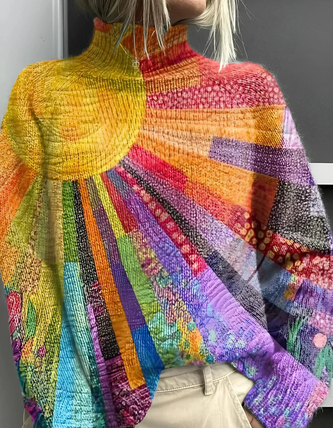 Mohnblume | Fröhlicher Bunter Rollkragenpullover