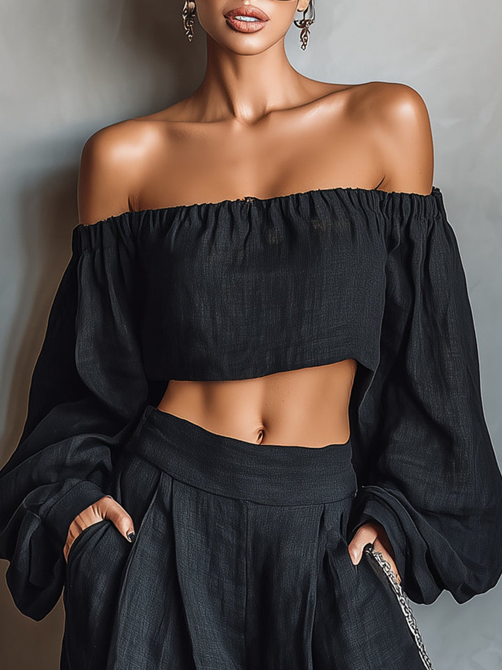 Tess | Off-Shoulder Set mit Weiten Hosen