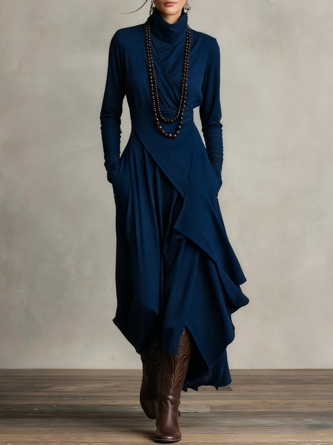 Gianna | Elegantes Drapiertes Turtleneck Maxikleid
