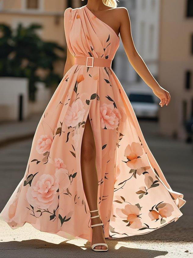Julie | Florales One-Shoulder Maxikleid aus Chiffon