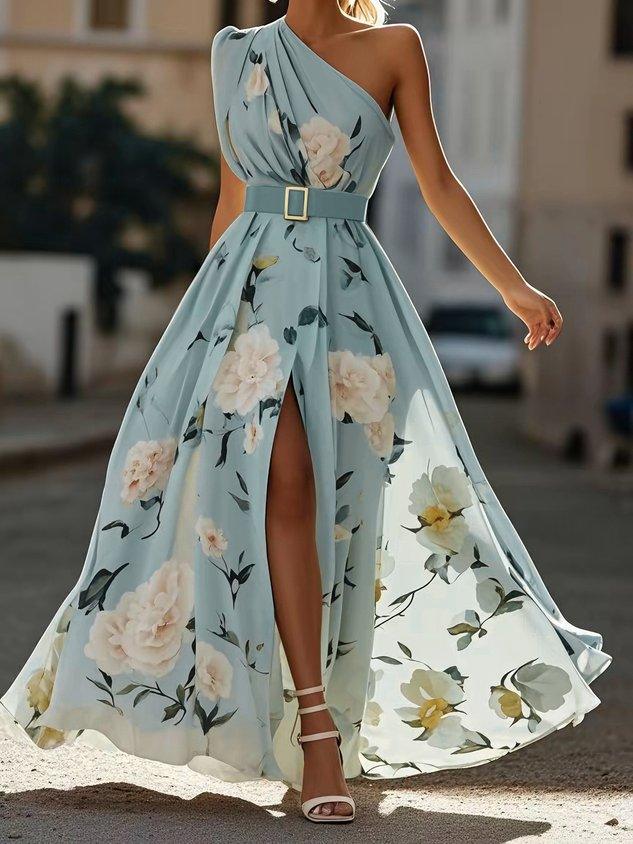 Julie | Florales One-Shoulder Maxikleid aus Chiffon