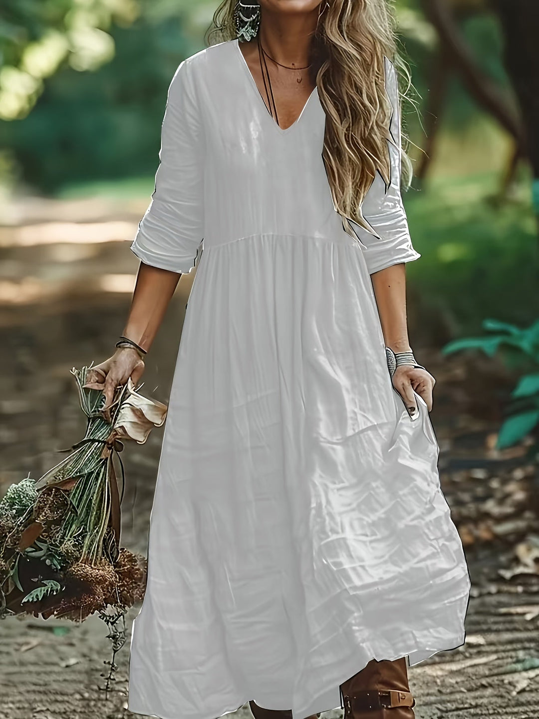 Sharon | Modisches Langarmkleid mit V-Ausschnitt