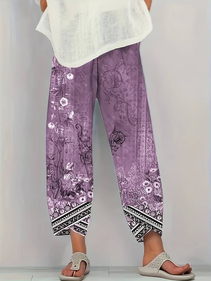 Natasha | Vintage Blumen Capri Hose mit elastischem Bund