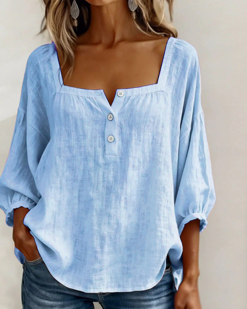 Arianne | Damen Bluse mit quadratischem Ausschnitt und 3/4 Puffärmeln