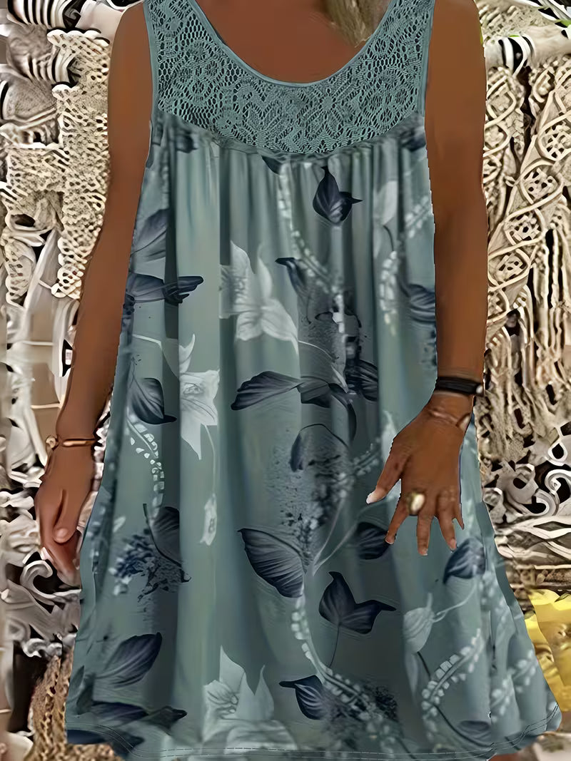 Zyra | Lockeres ärmelloses Midikleid mit Rundhalsausschnitt