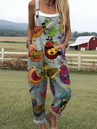 Vintage Buntes Vogel-Jumpsuit