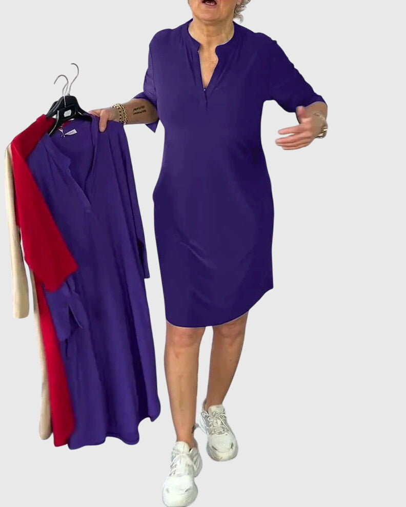 Destiny | Unifarbenes V-Ausschnittkleid