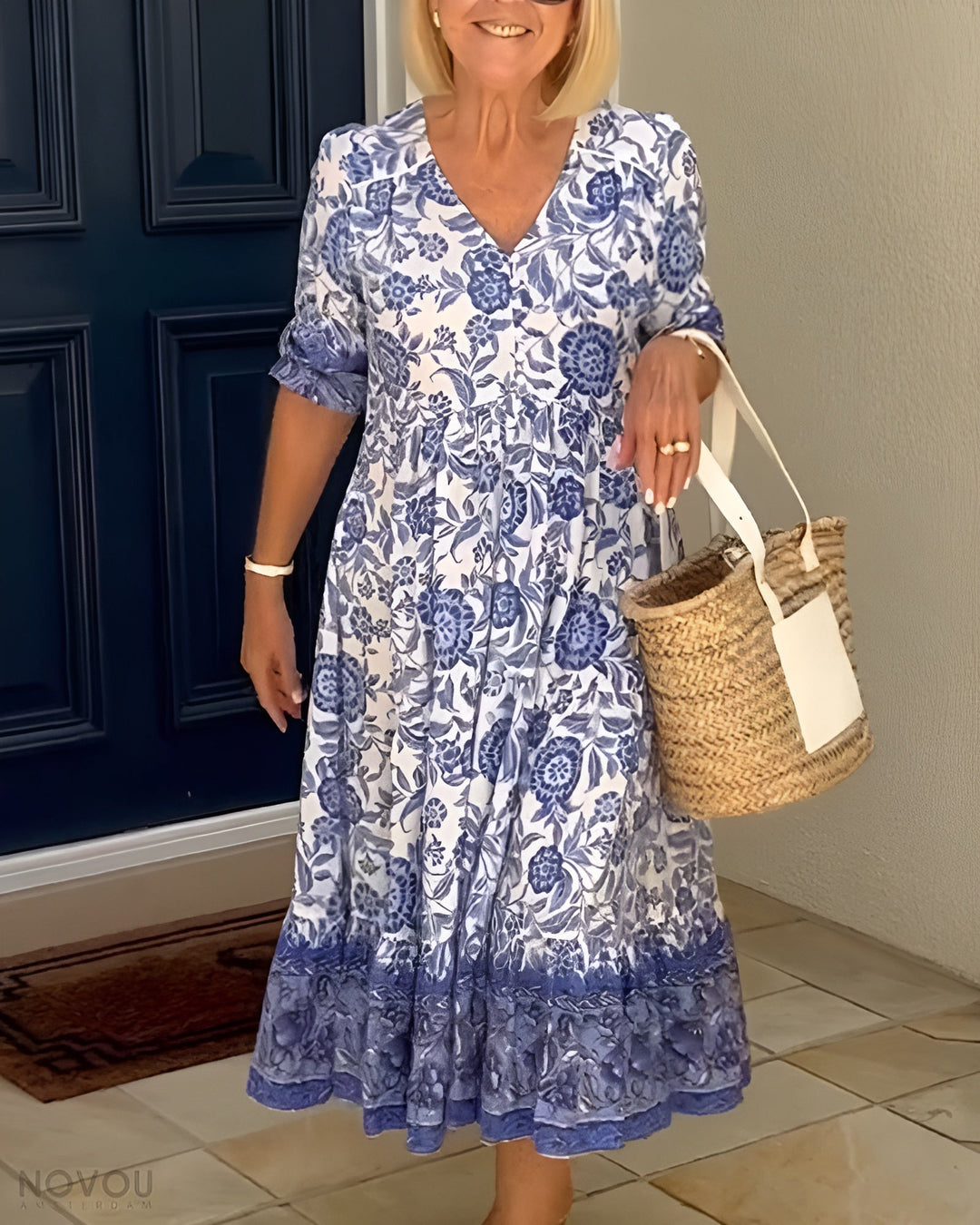 Cathy | Elegantes Blumenkleid mit V-Ausschnitt