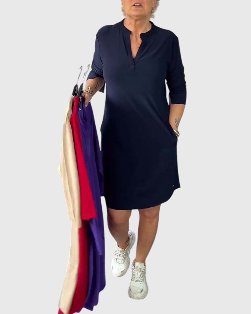 Destiny | Unifarbenes V-Ausschnittkleid