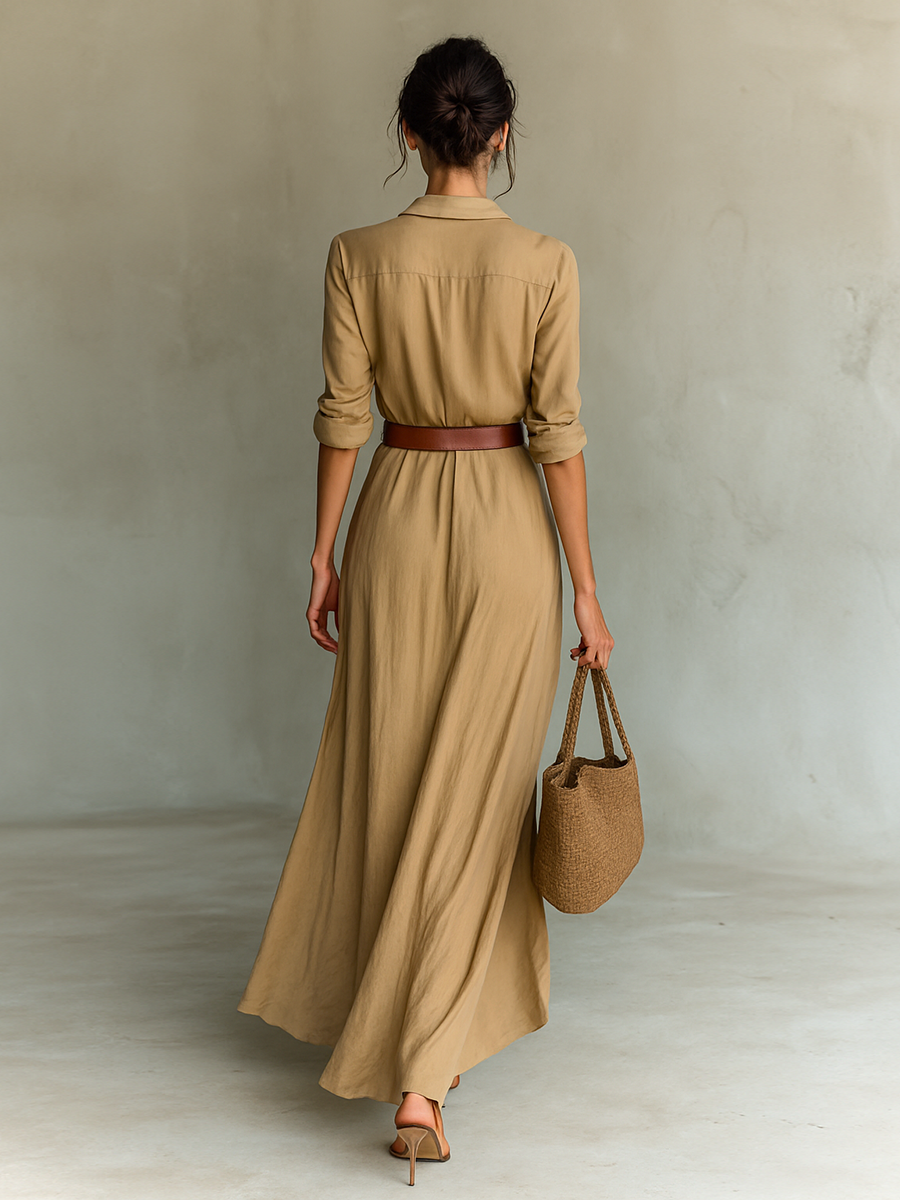 Valérie | Elegantes Maxi-Hemdblusenkleid mit Gürtel