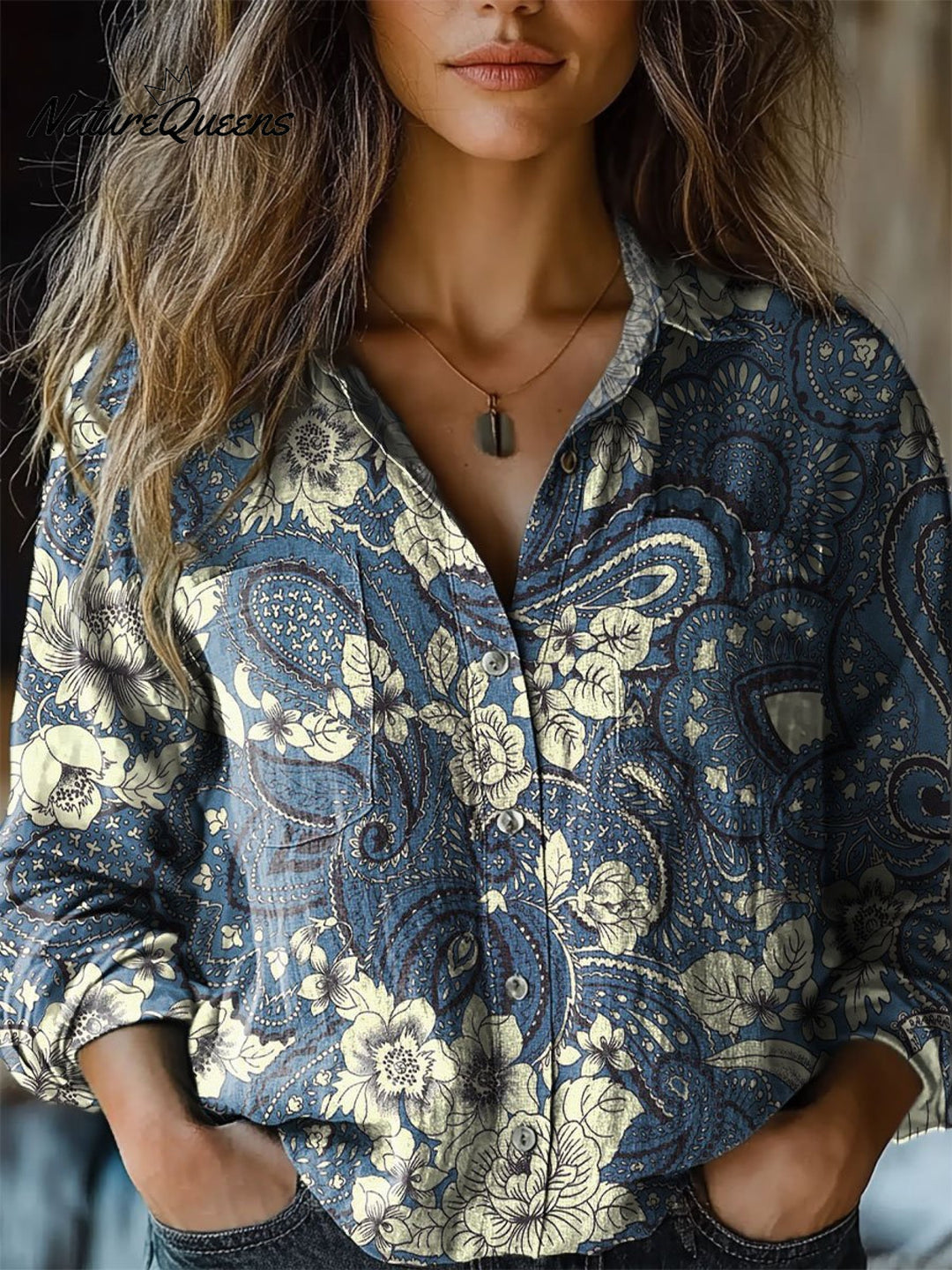 Denise | Damen Casual Langarm Baumwollshirt mit Paisleymuster
