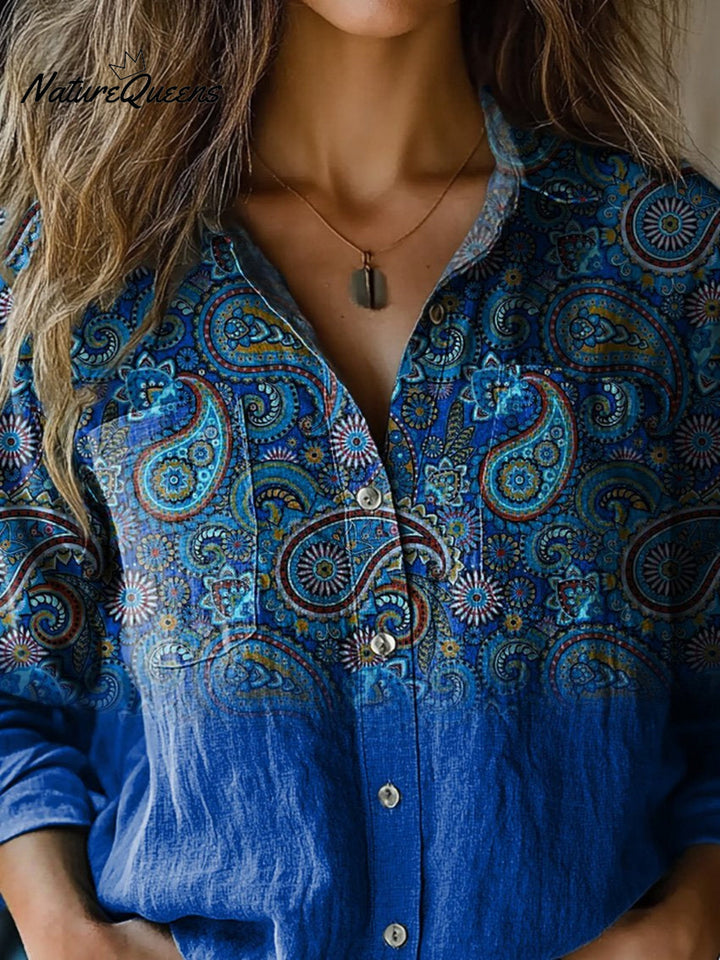 Christina | Elegantes Paisley-Muster Bedrucktes Damen Casual Langarm Baumwollshirt