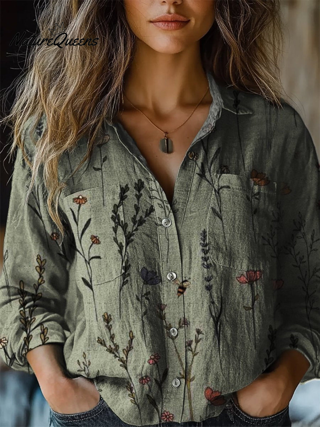 Teresa | Vintage Druck Lässiges Langarm Baumwollshirt