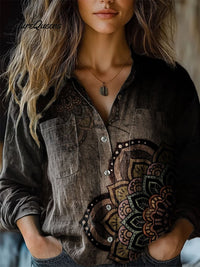 Amanda | Damen Vintage Druck Lässiges Langarm Komfortables Baumwollshirt