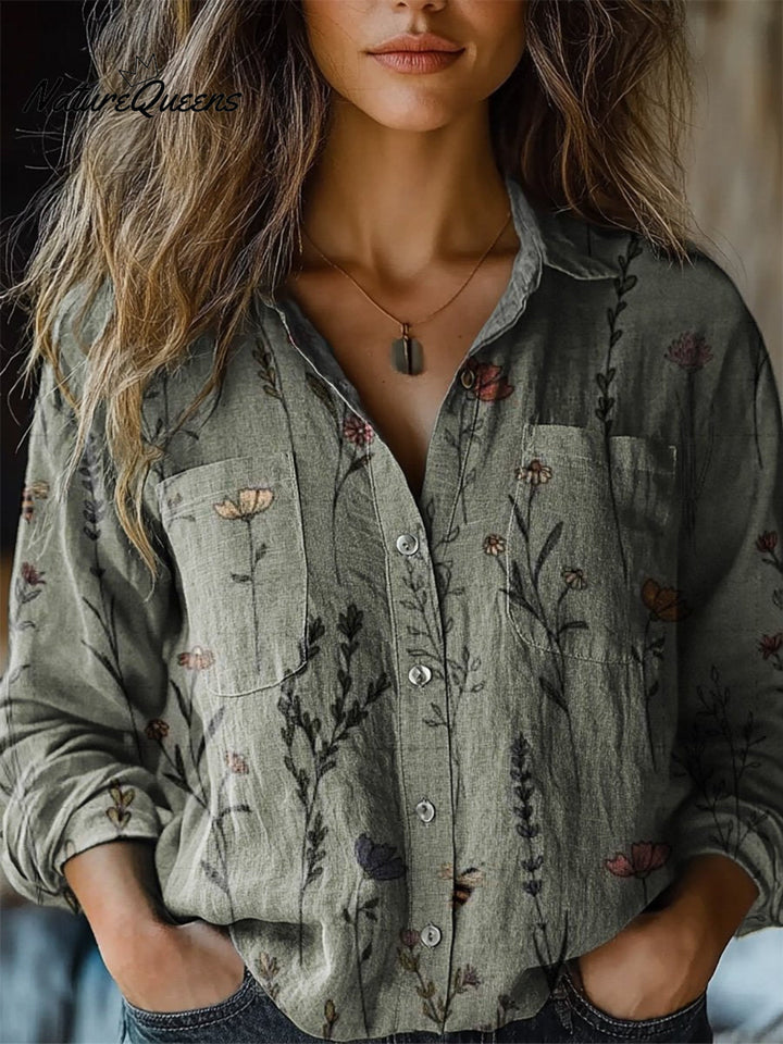 Sharon | Vintage Stil Frühling Blumenmuster Bedruckte Damen Freizeit Langarm Bequemes Baumwollshirt