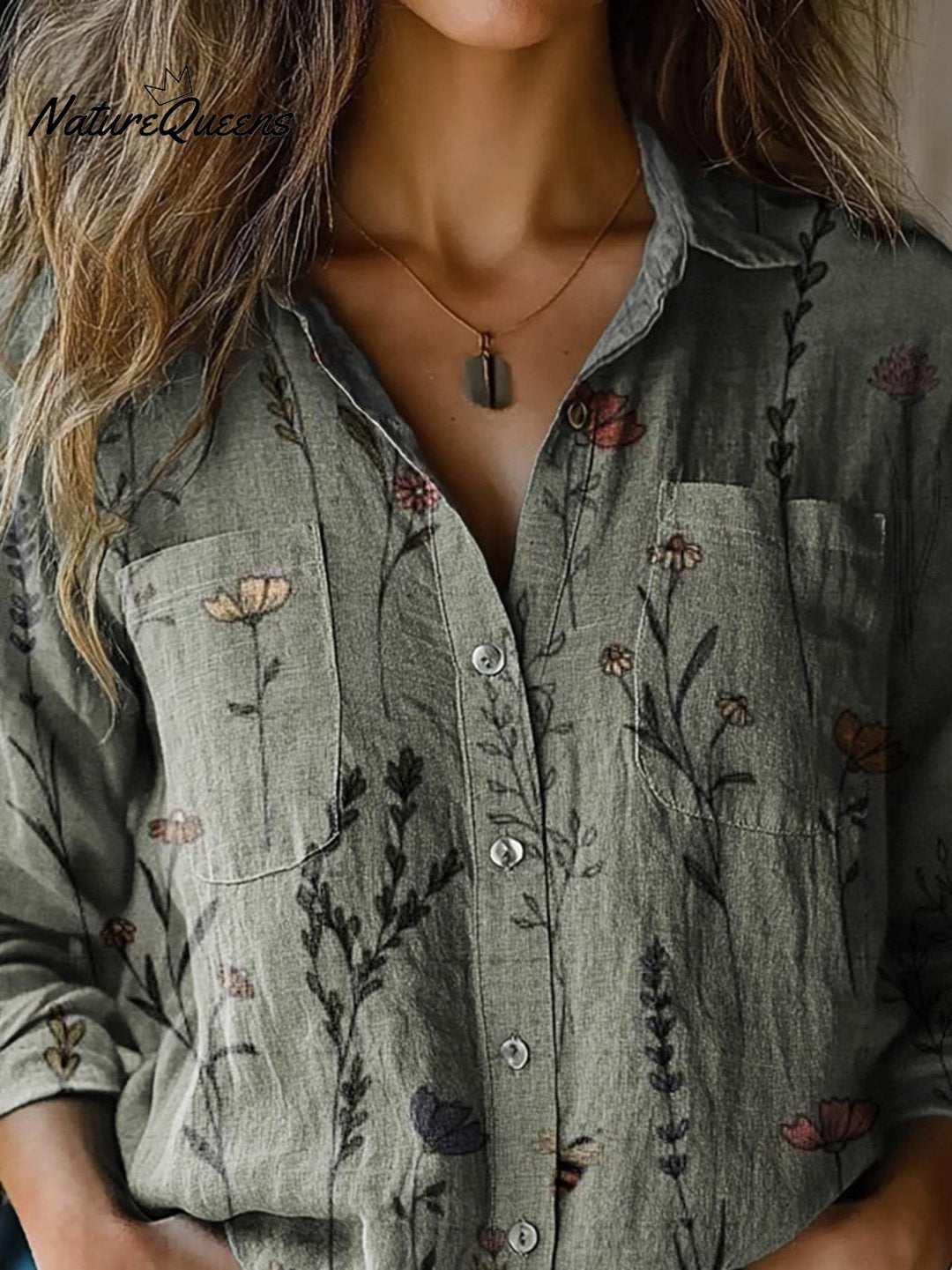 Sharon | Vintage Stil Frühling Blumenmuster Bedruckte Damen Freizeit Langarm Bequemes Baumwollshirt