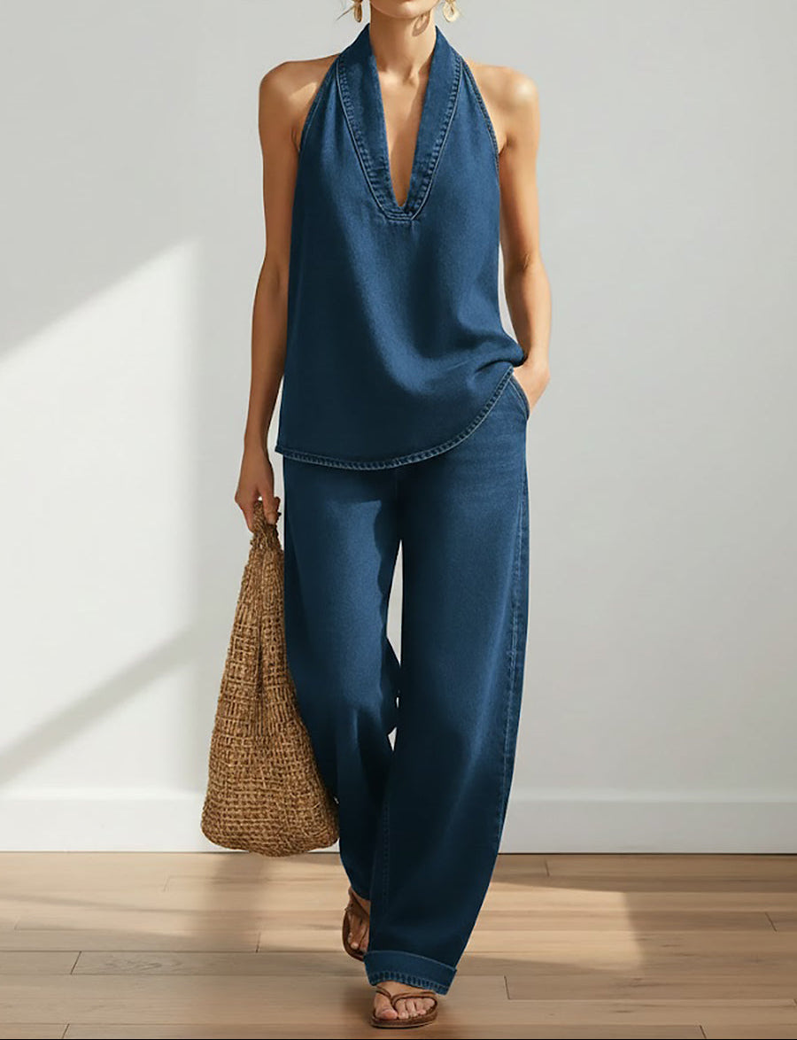 Lorea | Vintage gewaschenes, weiches Denim-Look Zweiteiliges Set