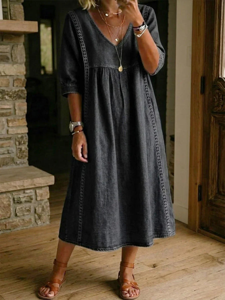 Melissa | Rundhals Langarm Denim Kleid