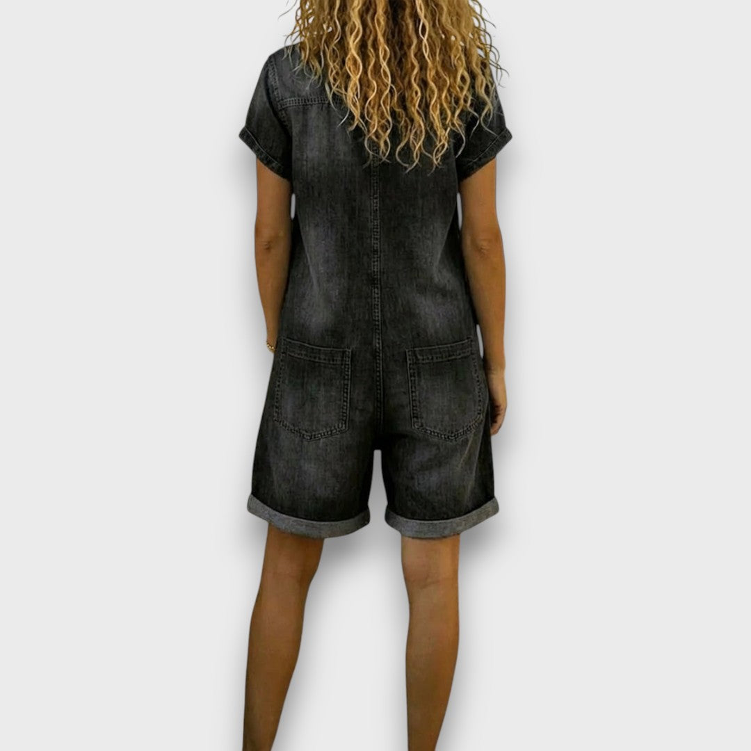 Lori | Vintage kurze Baumwoll-Denim-Look Latzhose