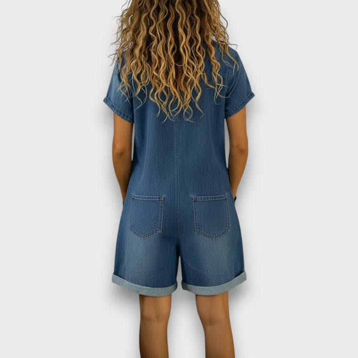 Lori | Vintage kurze Baumwoll-Denim-Look Latzhose