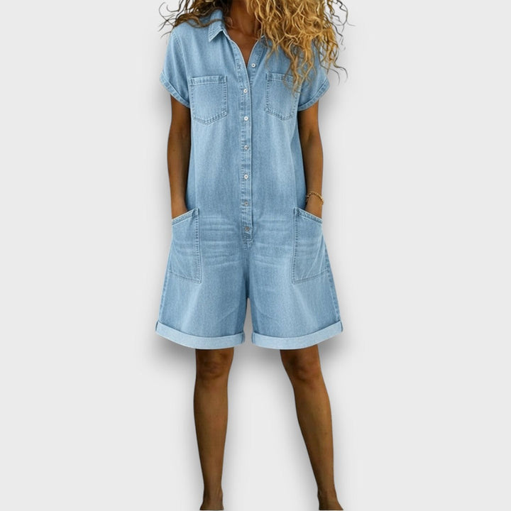Lori | Vintage kurze Baumwoll-Denim-Look Latzhose