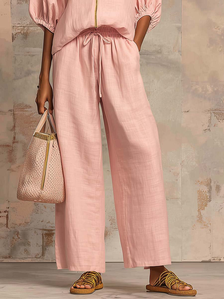 Hailey | Stylisches Gemütliches Shirt Weite Hosen Leinen Baumwolle Zwei-Teile Set